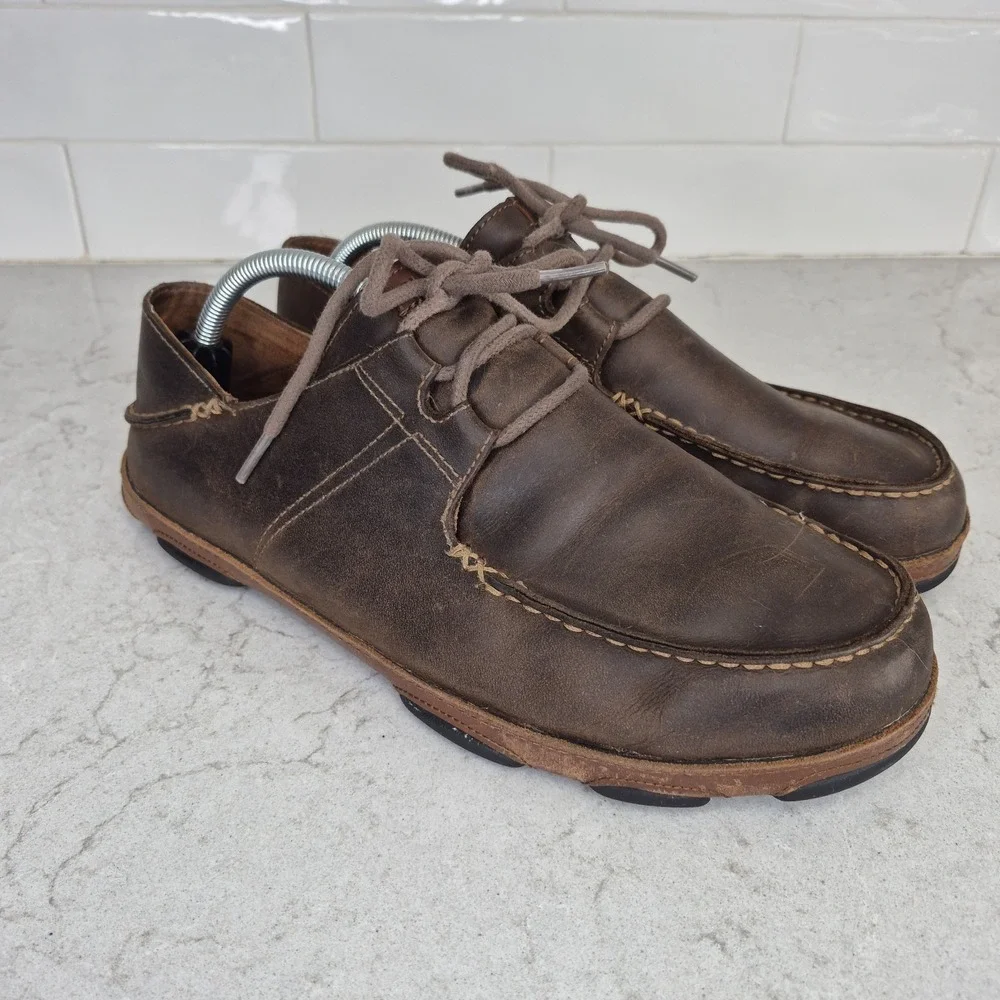 Olukai Shoes Ohana Lace Up Nubuck Men's Size 10.5‎ Slip On Brown